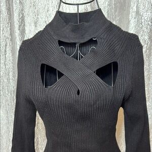 WHBM Black Ribbed Cutout Sweater